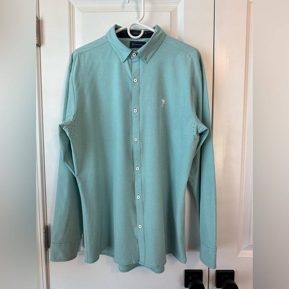 William Murray Mens Teal Golf Button Down Long Sleeve Shirt (Size L)